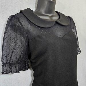Allegra K Dark Coquette Office Siren Top Sz L Black Mesh Polkadot Twee Bz Casual
